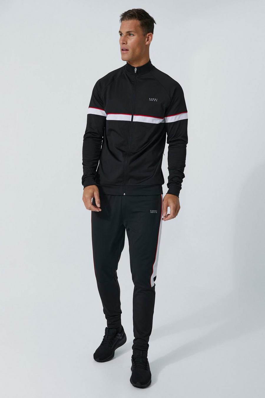 Black Tall Man Active Funnel Neck Training Tracksuit image number 1