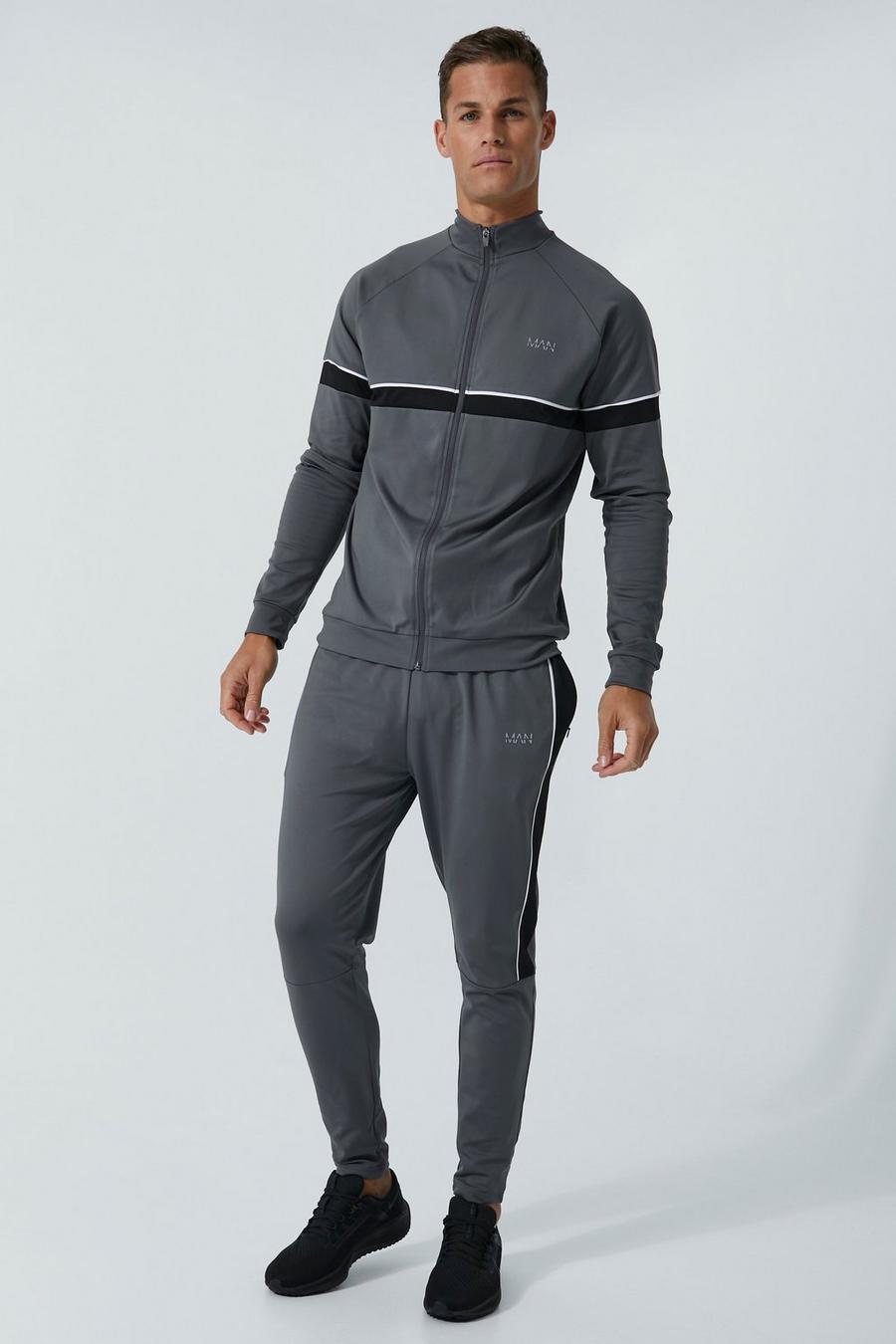 Charcoal grey Tall Man Active Funnel Neck Training Tracksuit
