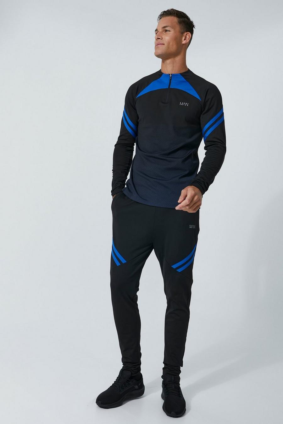 Black Tall Man Active Training Ombre Crew Zip Tracksuit image number 1