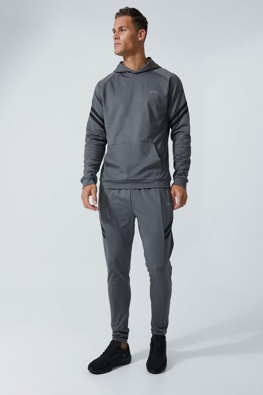 Charcoal grå MAN Active Tall Träningsoverall med hoodie och dragkedja