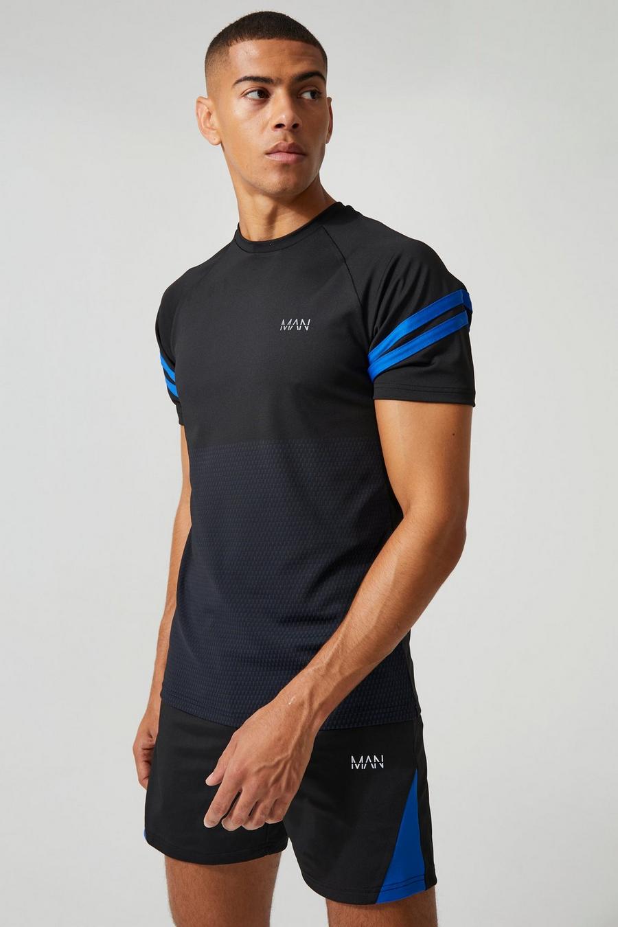 Man Active Training Ombre Print T Shirt, Black nero