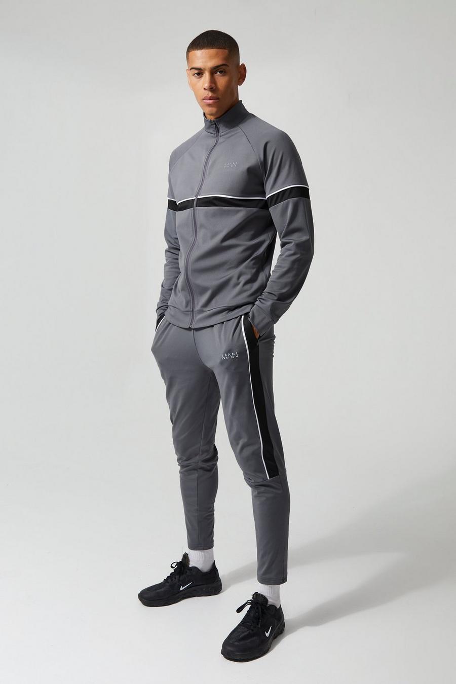 Charcoal Man Active Funnel Neck Training Tracksuit image number 1