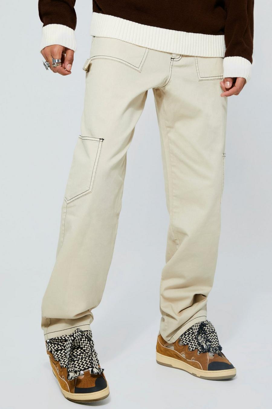 Ecru Tall Relaxed Fit Washed Carpenter Cargo Trouser image number 1