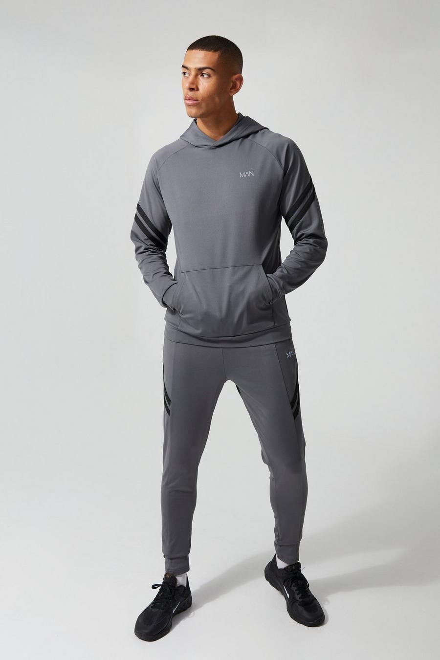 Charcoal Man Active Training ¼ Zip Hoodie Tracksuit image number 1