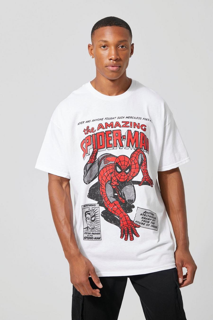 לבן טישרט אוברסייז עם הדפס ממותג של Spiderman