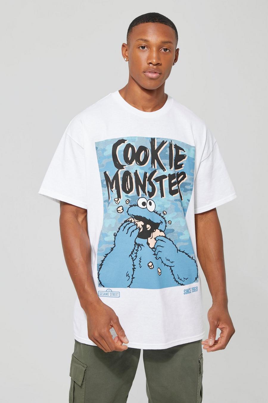 White Oversized Cookie Monster License T-shirt image number 1