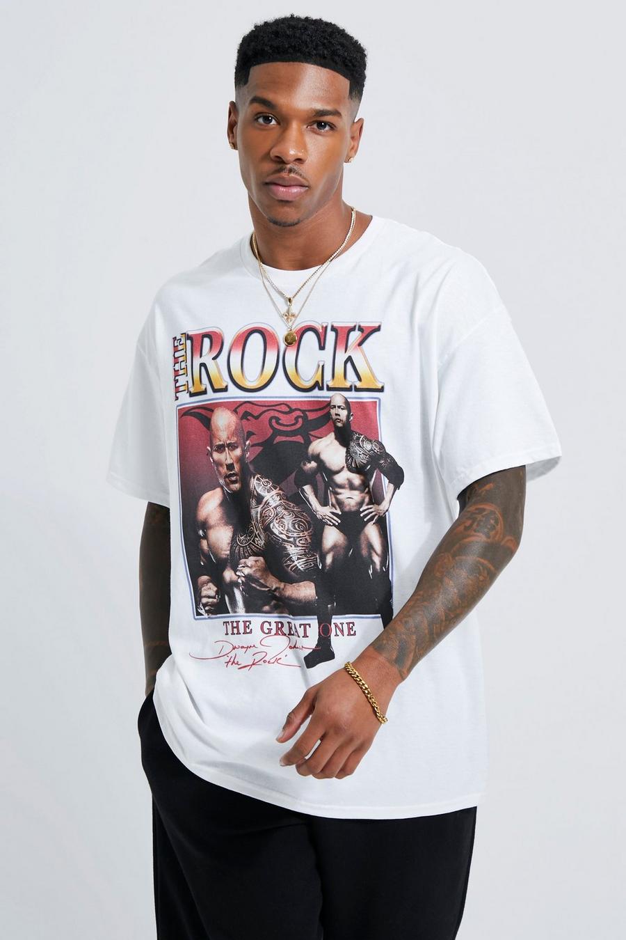 White Oversized Wwe The Rock License T-shirt image number 1