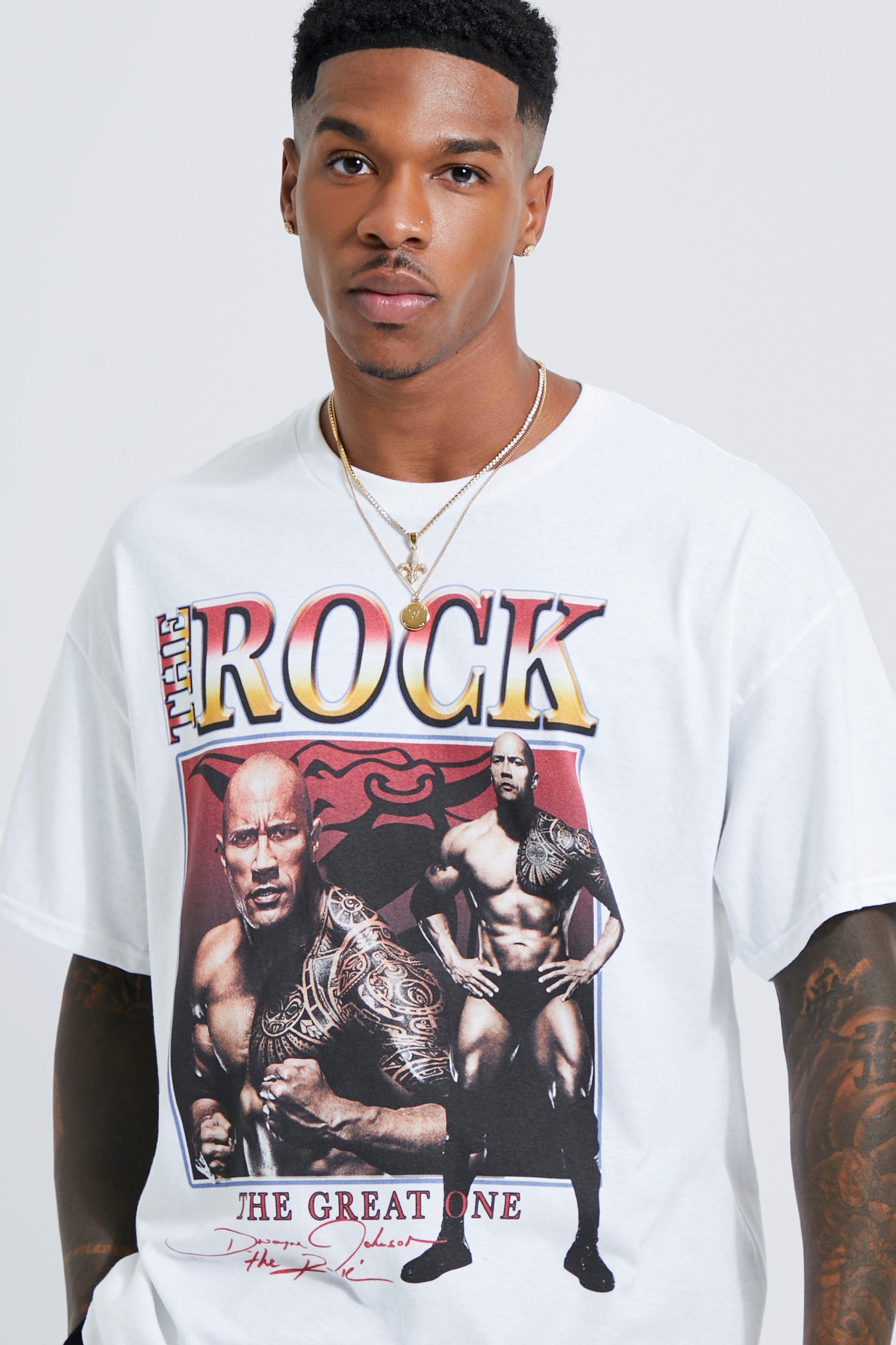 melocotón Estadísticas Vergonzoso Camiseta oversize con estampado de WWE The Rock | boohoo