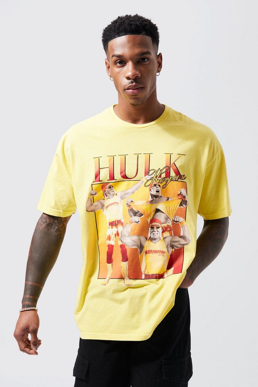 Yellow Oversized Wwe Hulk Overdye License T-shirt image number 1