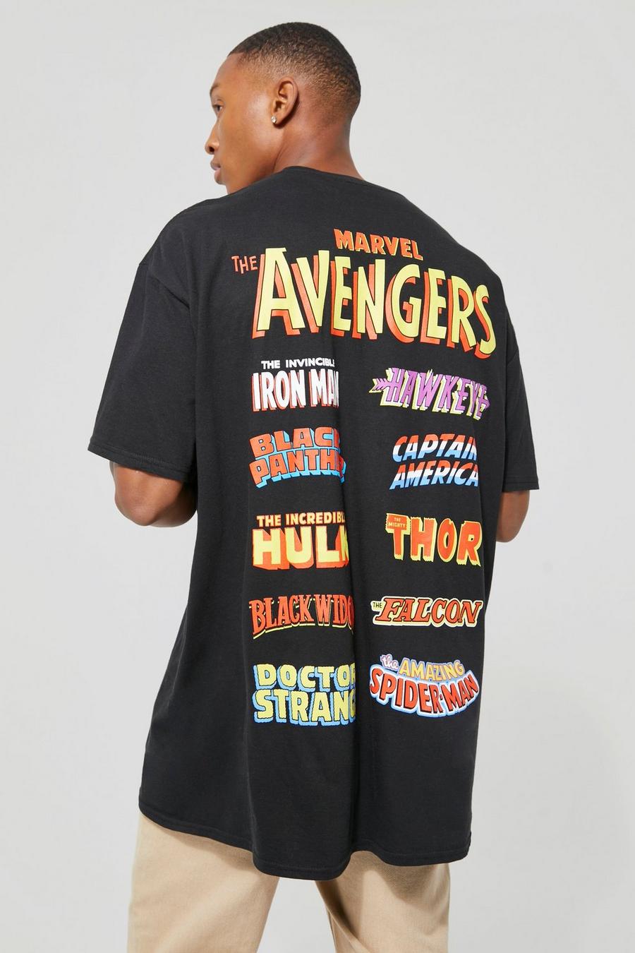 שחור טישרט אוברסייז עם הדפס ממותג של Avengers image number 1