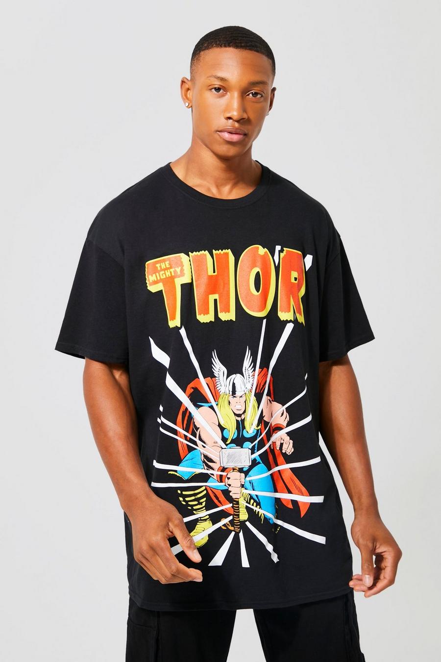 Black Oversized Marvel Thor License T-shirt image number 1