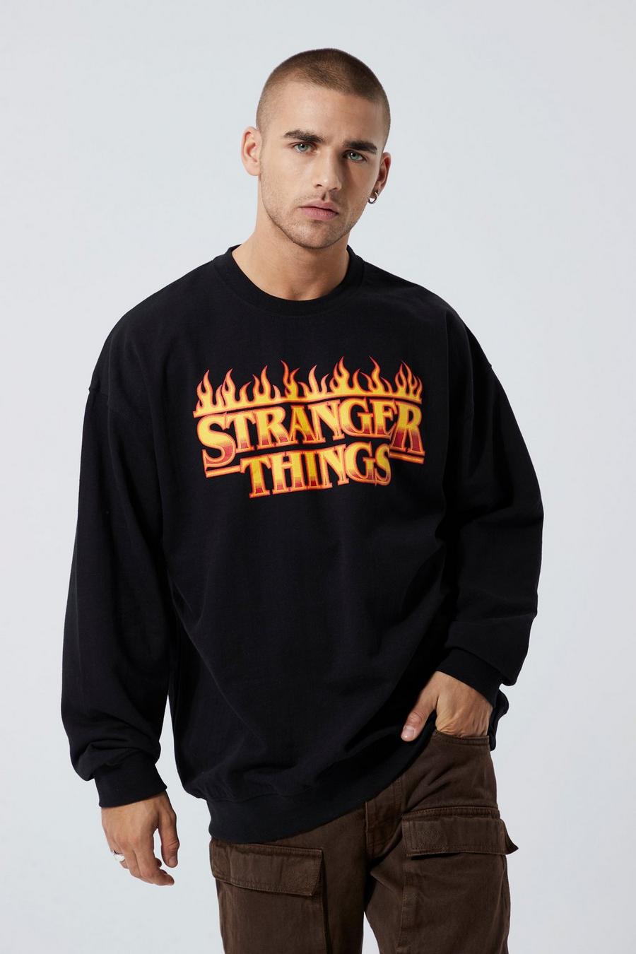 Black Oversized Stranger Things License Sweatshirt image number 1