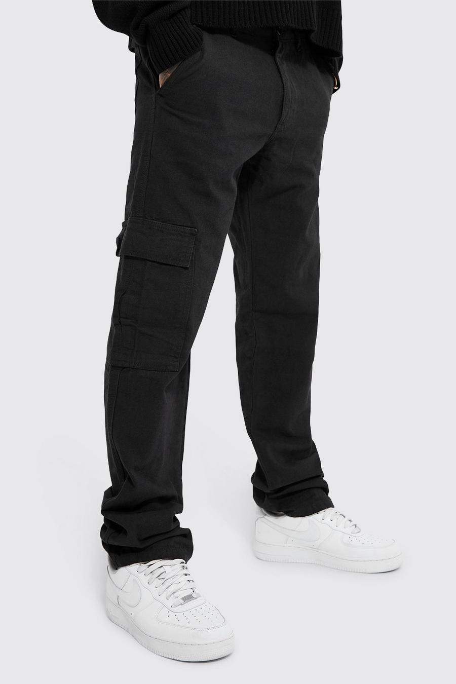 Black Fixed Waist Straight Fit Stacked Cargo Trouser image number 1