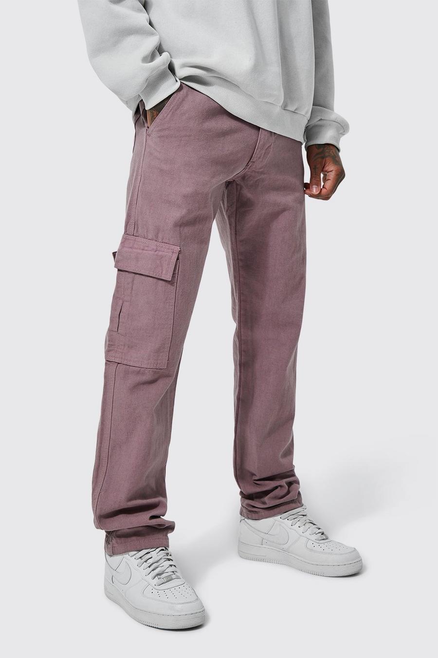 Mauve purple Fixed Waist Straight Fit Stacked Cargo Trouser