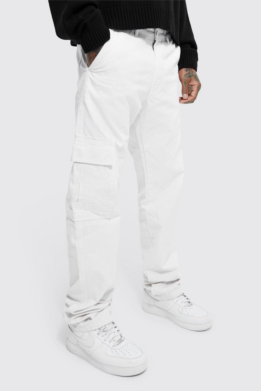 Ecru bianco Fixed Waist Straight Fit Stacked Cargo Trouser image number 1