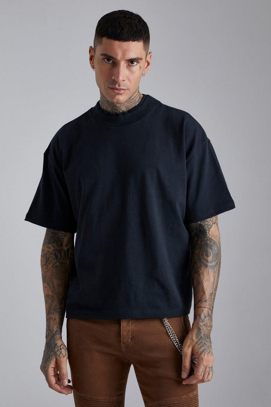 Black Boxy Fit Heavyweight Double Neck T-shirt image number 1
