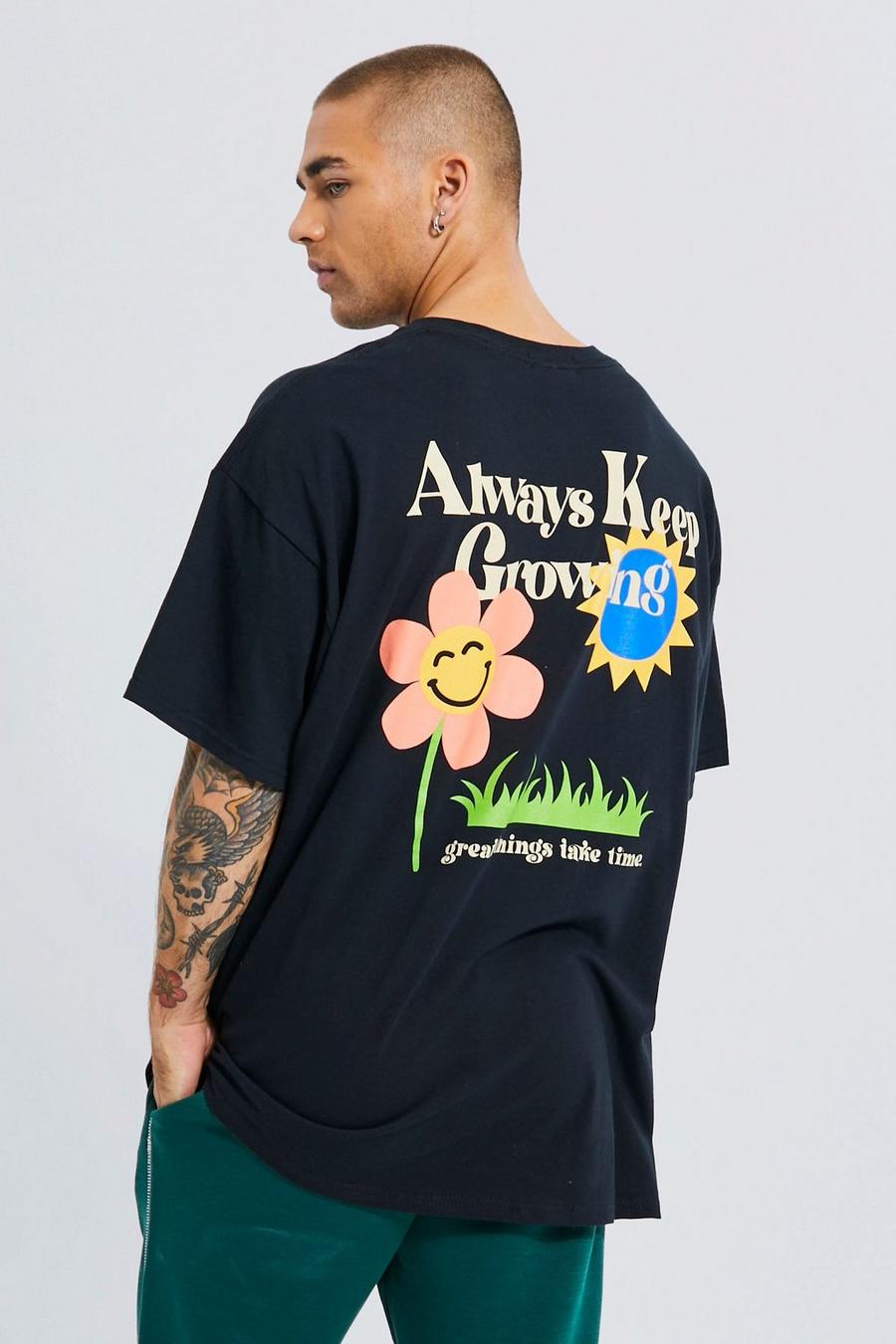 Black Oversized Always Keep Growing Graphic T-shirt image number 1