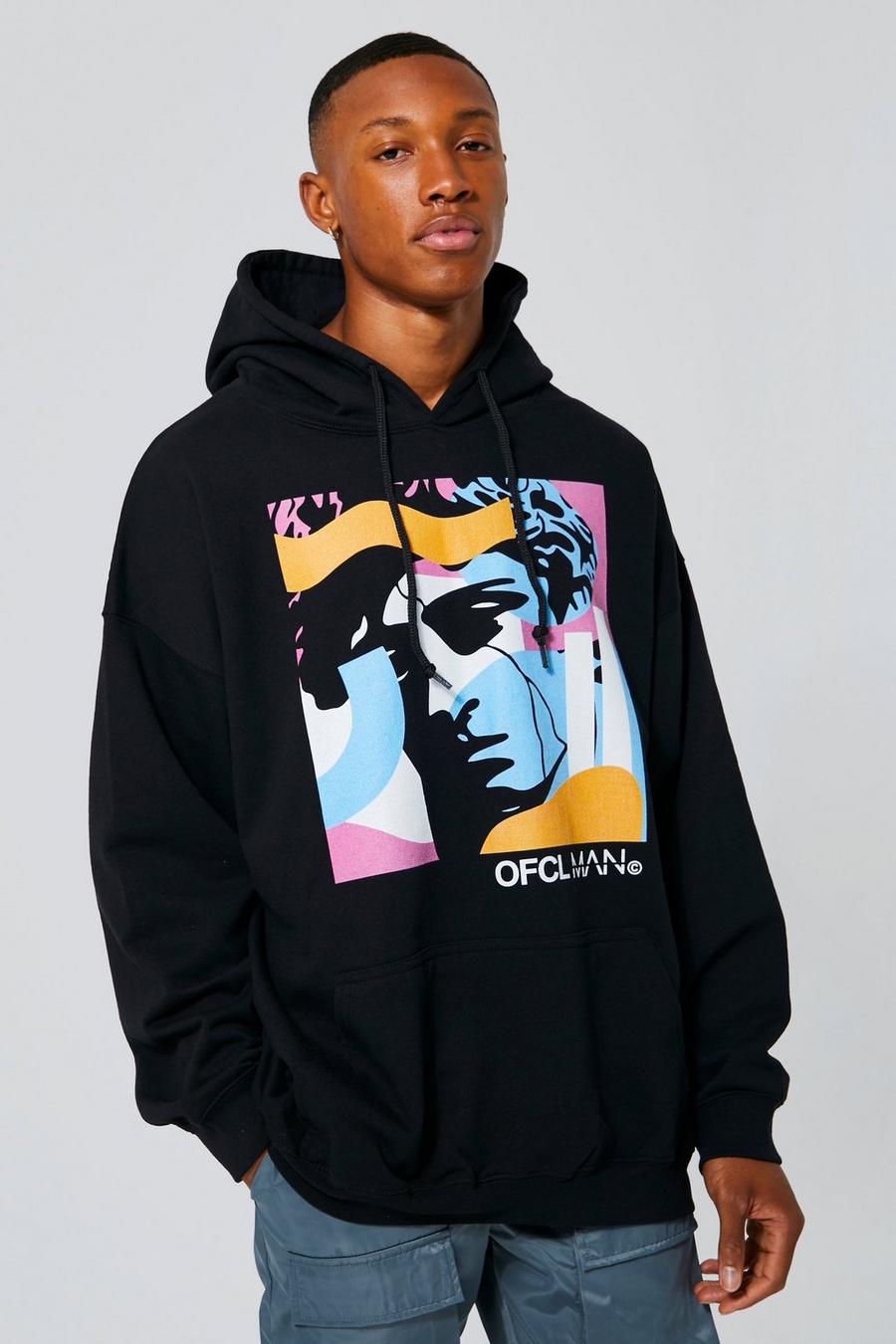 Black Oversized Statue Ofcl Man Graphic Hoodie image number 1
