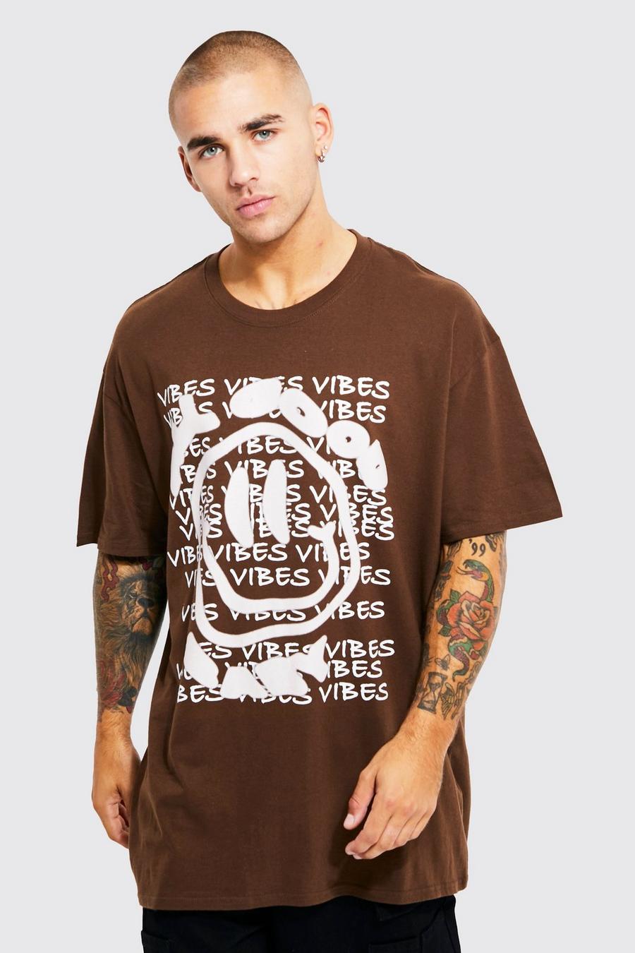 Chocolate marron Oversized Vibes Graphic T-shirt