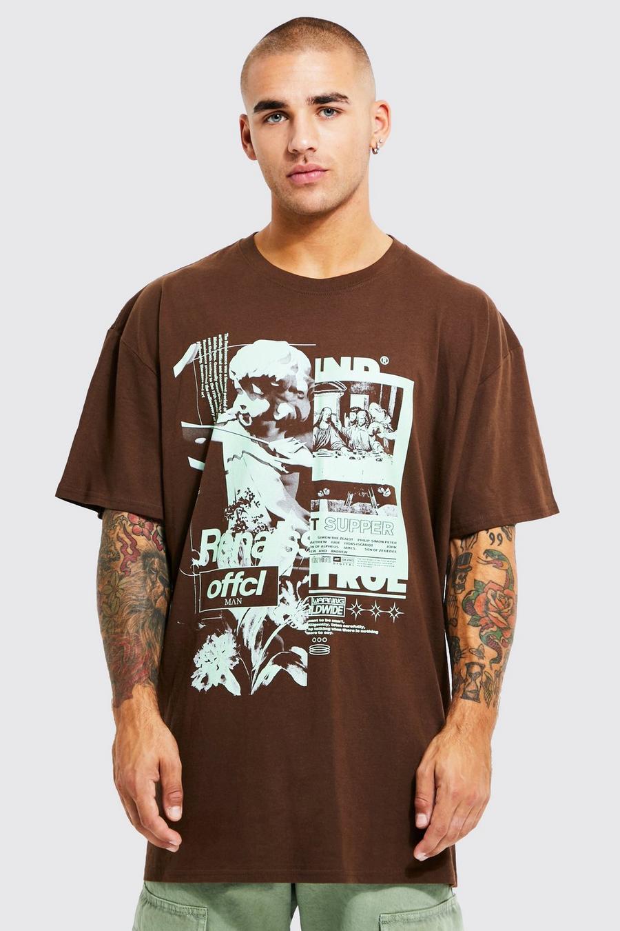 T-shirt oversize à imprimé Renaissance - Offcl, Chocolate image number 1