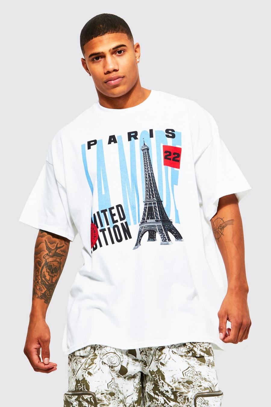 T-shirt oversize à slogan Paris, White blanc