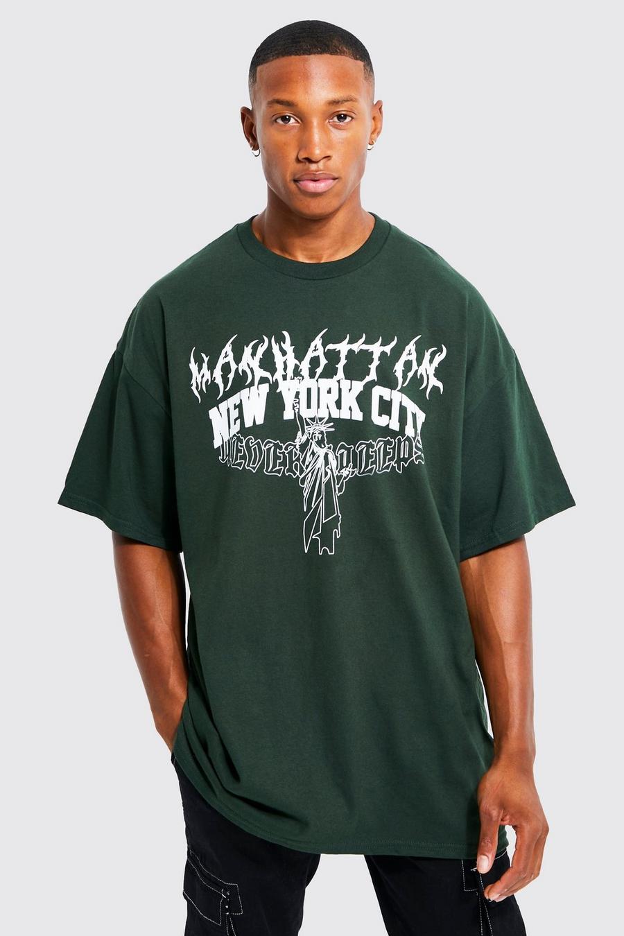 T-shirt oversize à slogan Manhattan, Forest image number 1