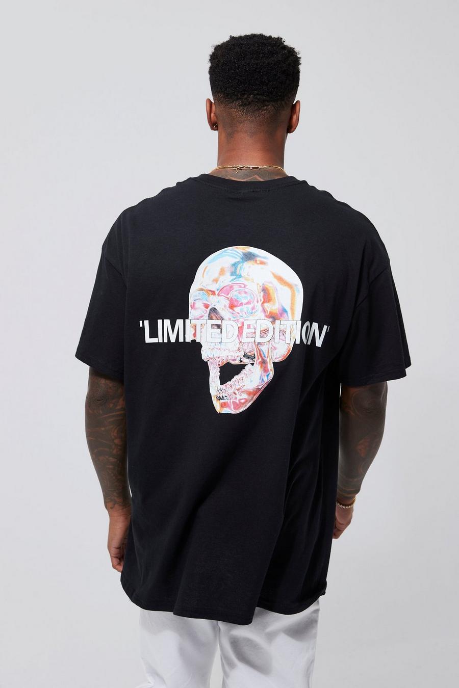 Black Oversized Limited Edition Skull Print T-shirt image number 1