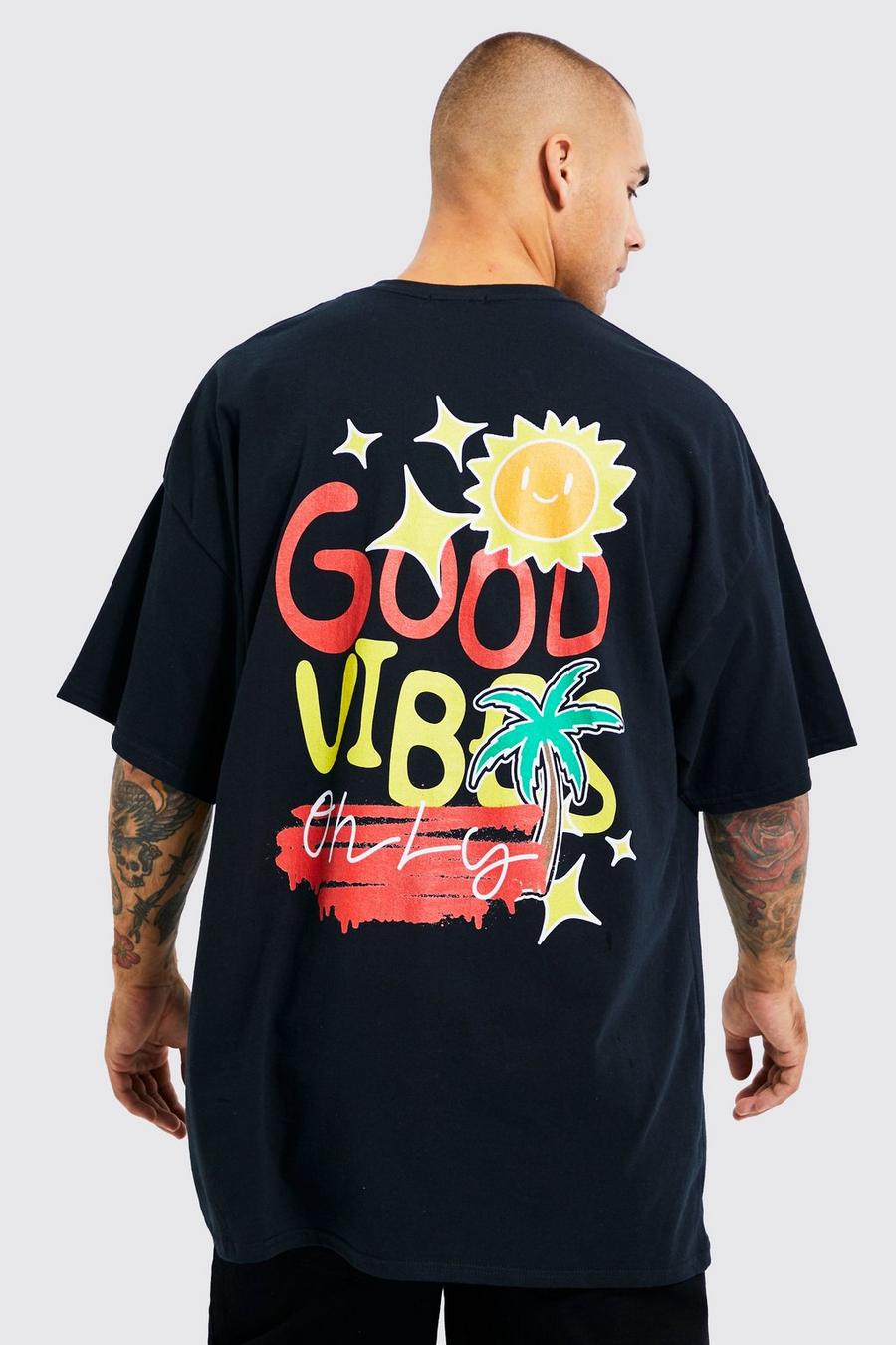 Black Oversized Good Vibes Only Graphic T-shirt image number 1