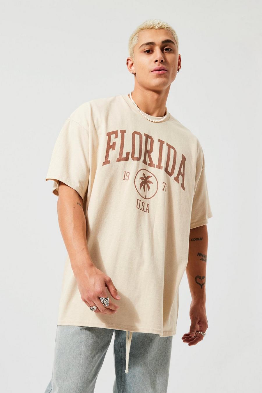 Sand beige Oversized Florida Print T-shirt
