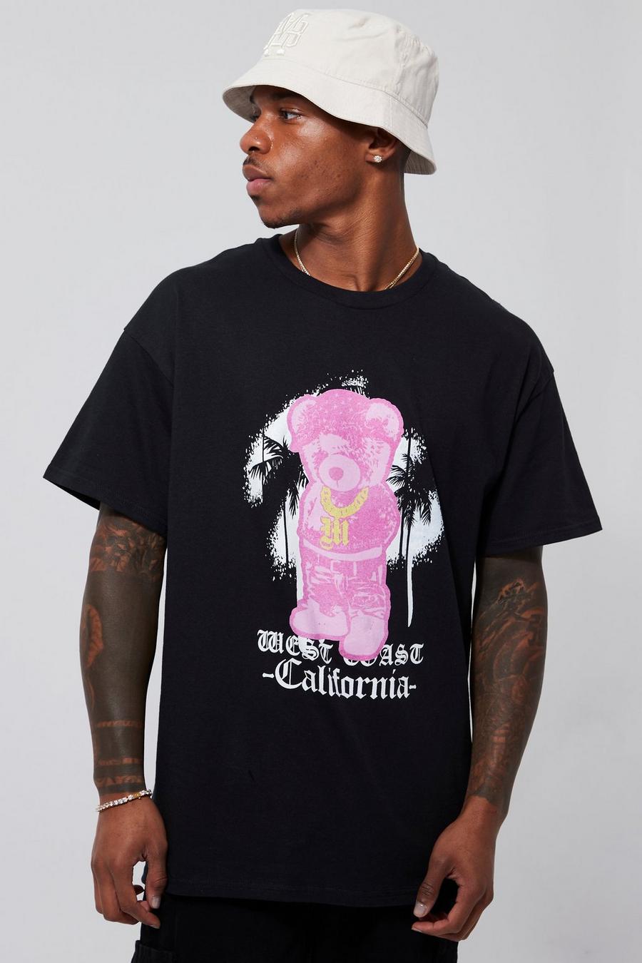 Black Oversized California Teddy T-Shirt image number 1