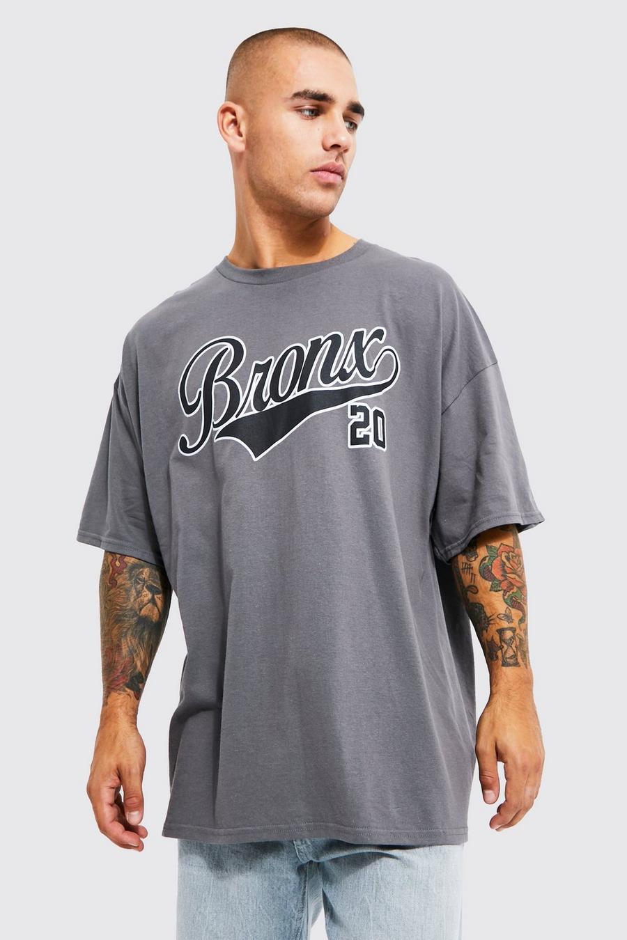 Charcoal grey Oversized Bronx Print T-shirt