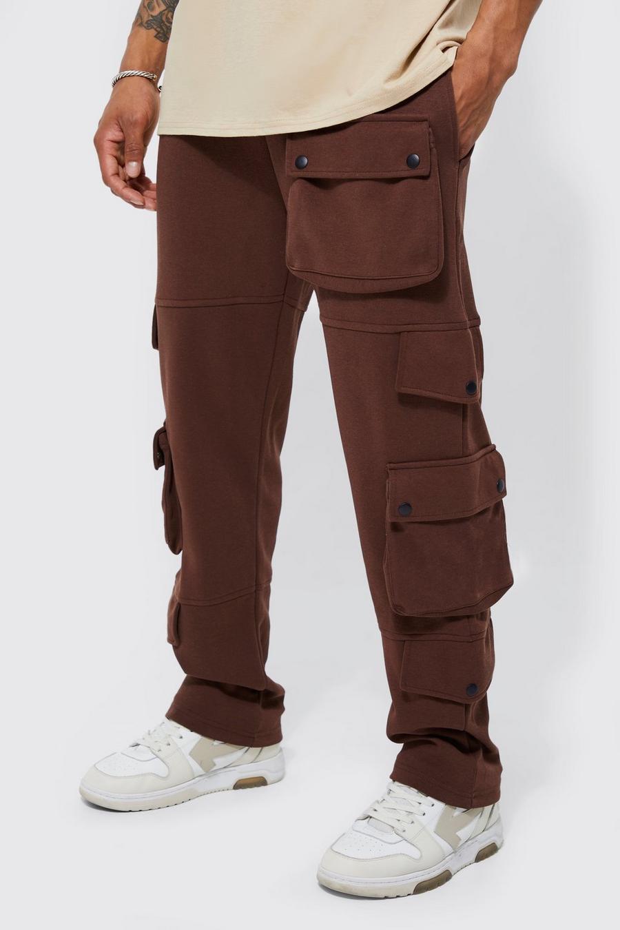 Pantalón deportivo Regular con multibolsillos cargo, Chocolate marrone