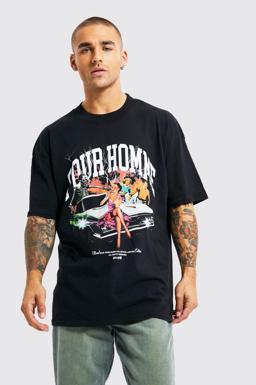Black Oversized Pour Homme Car Graphic T-shirt image number 1