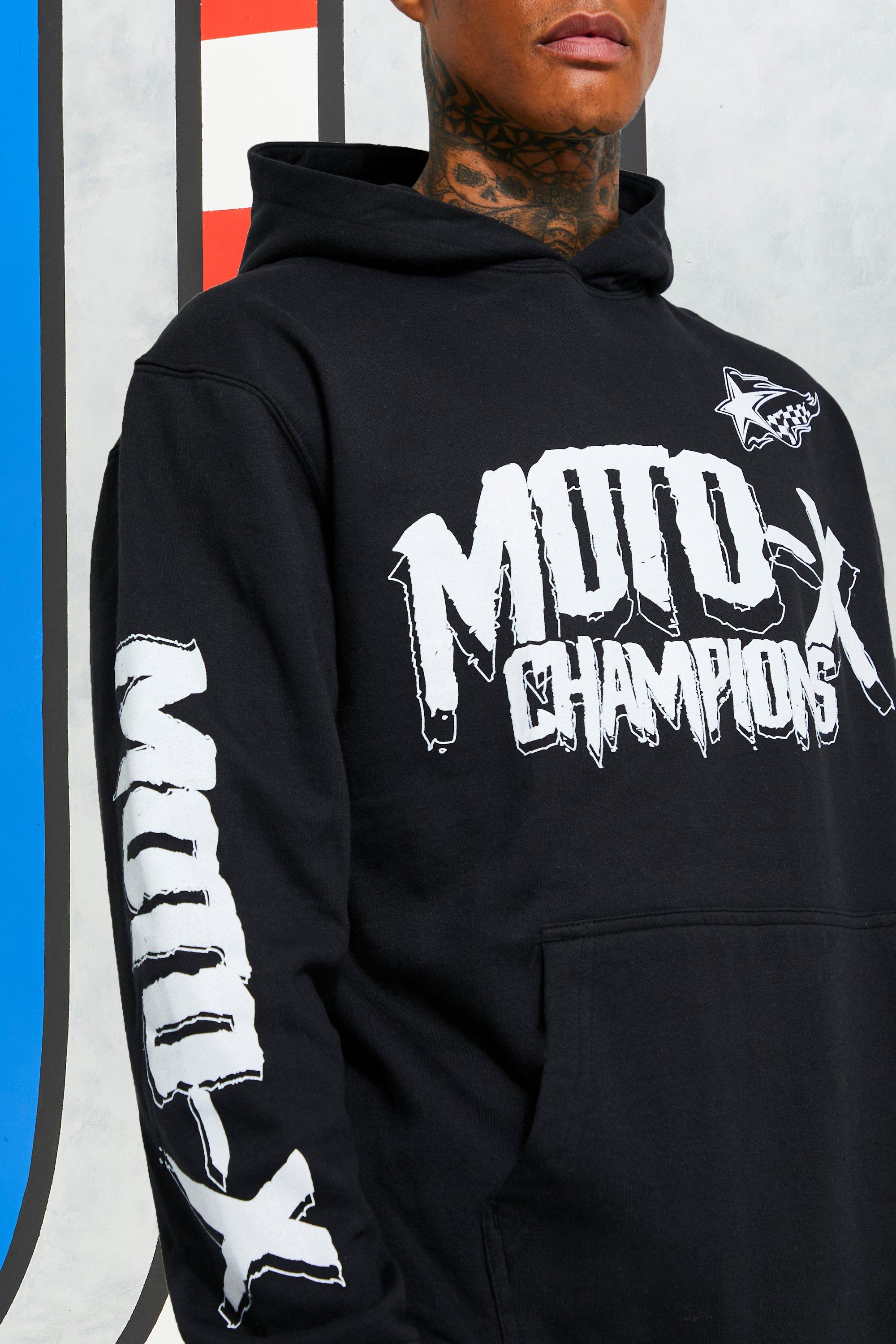 Oversized Moto X Champions Print Hoodie boohoo