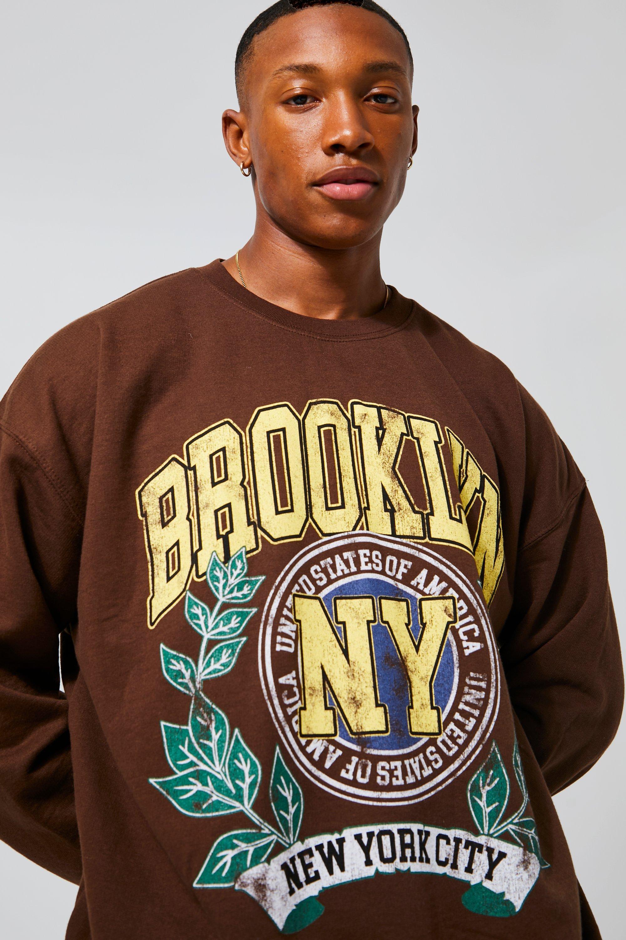 Men's Oversized Brooklyn Ny City Print Sweatshirt | Boohoo UK