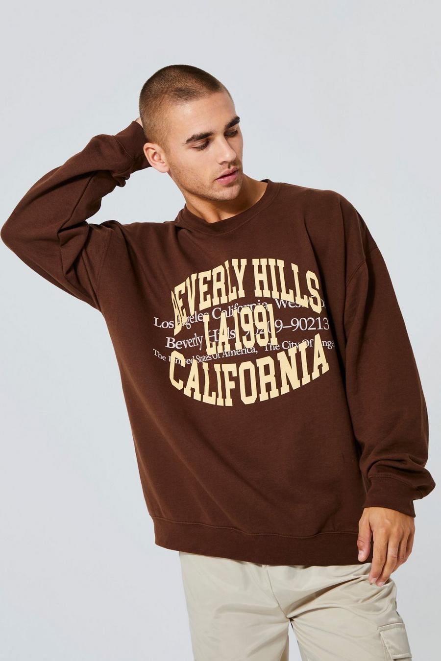 Oversize Sweatshirt mit Beverly Hills 1991 Print, Chocolate image number 1