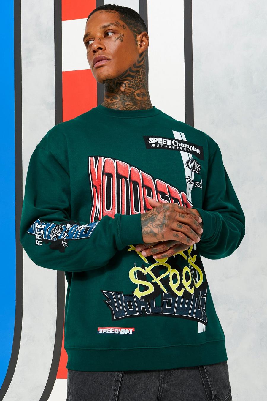 Oversize Sweatshirt mit Motorsport Pure Speed Print, Forest image number 1