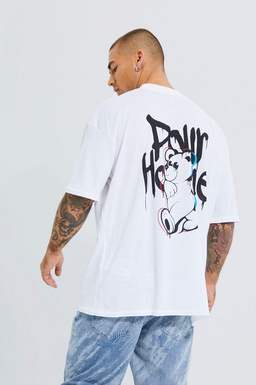 White Oversized Pour Homme Drip Teddy Print T-shirt image number 1