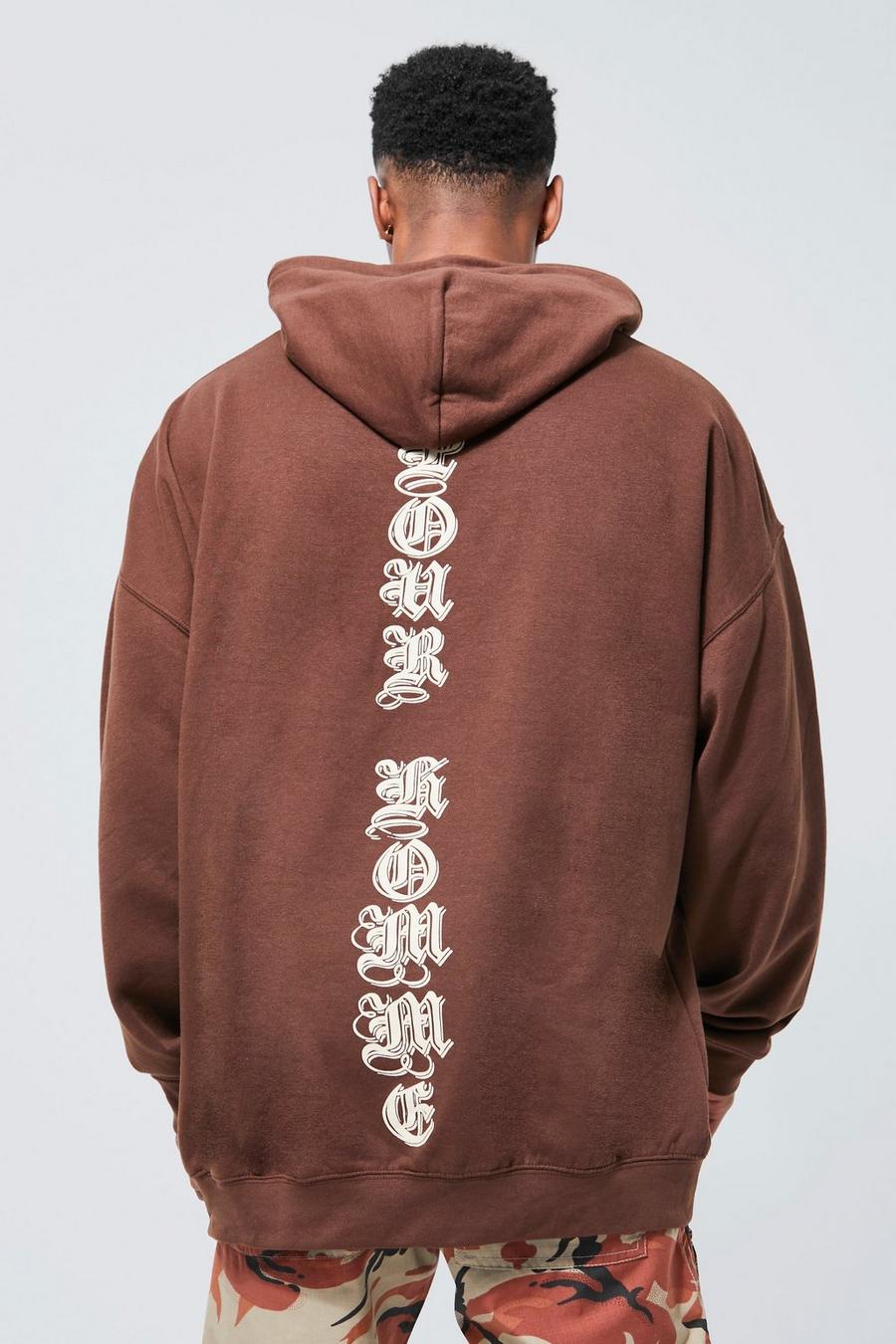 Chocolate brown Oversized Our Homme Roman Print Hoodie