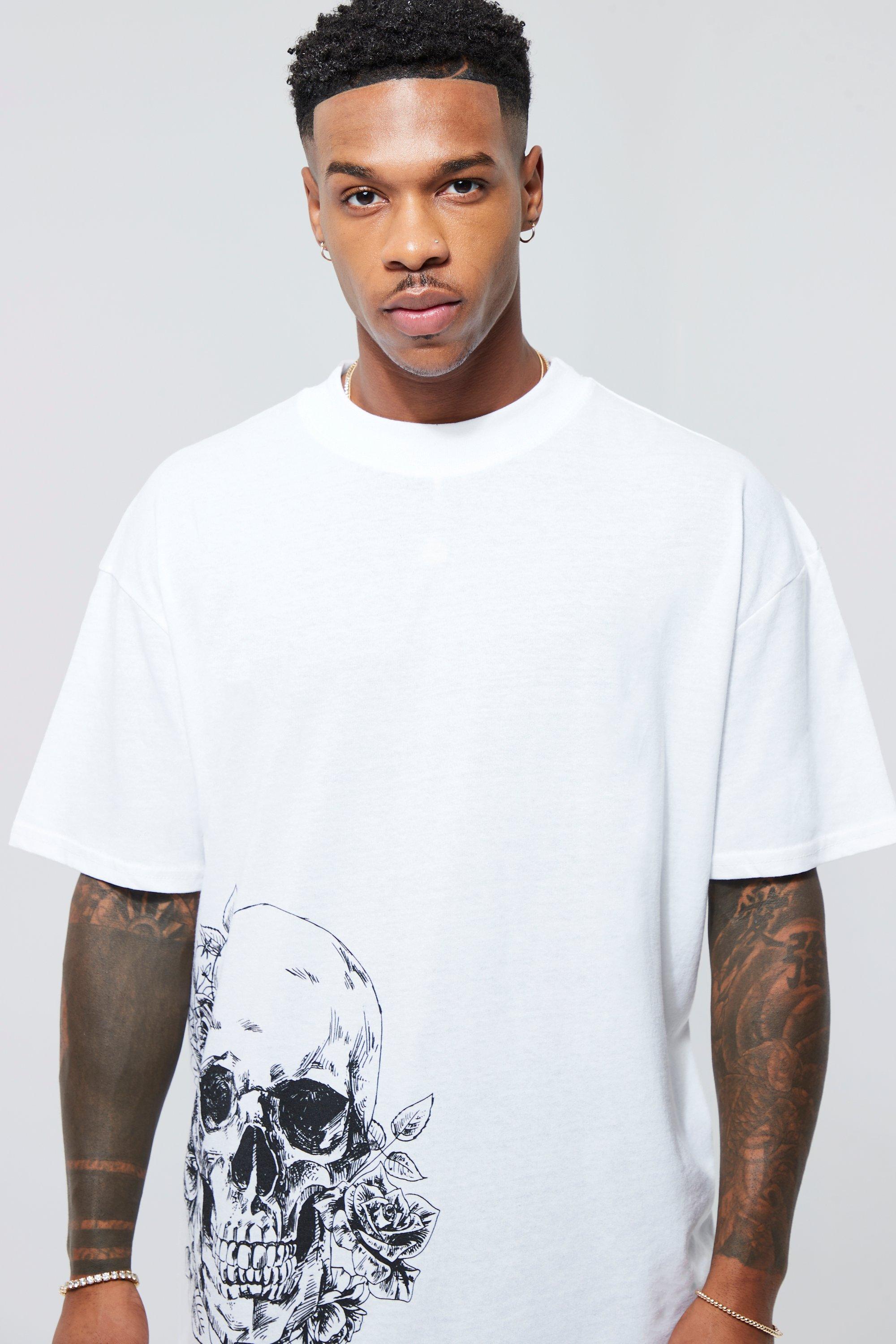 Camiseta con estampado de dibujo calavera y flores | boohoo