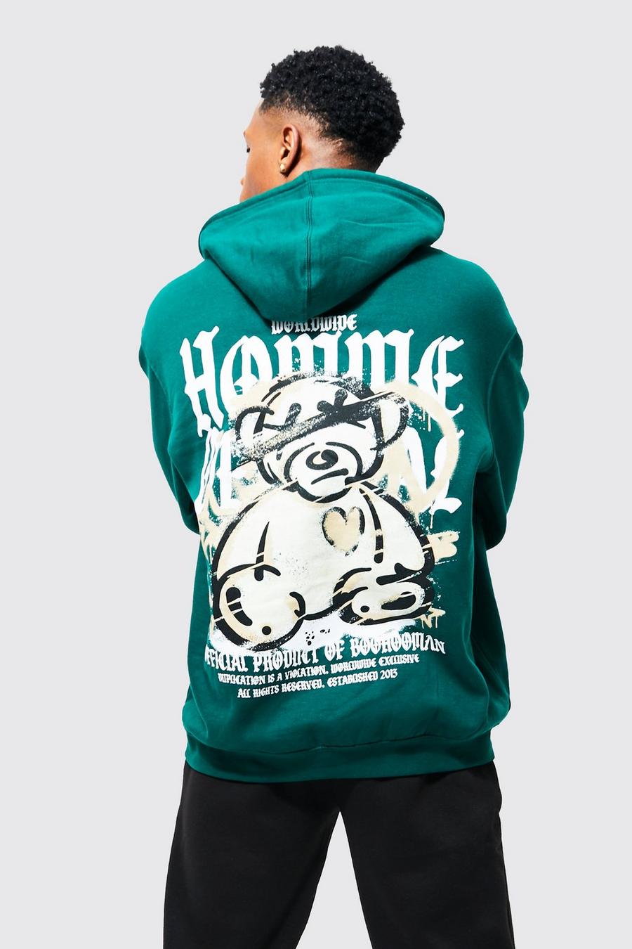 Forest Oversized Overdyed Homme Teddy Graphic Hoodie image number 1