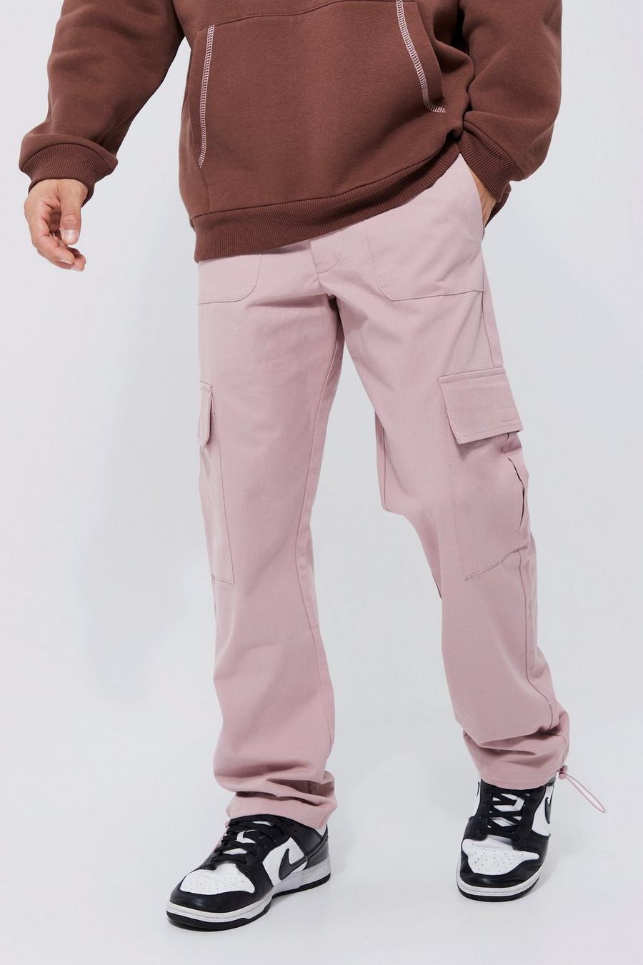 Pantaloni tuta dritti stile Cargo con vita elasticizzata, Mauve image number 1