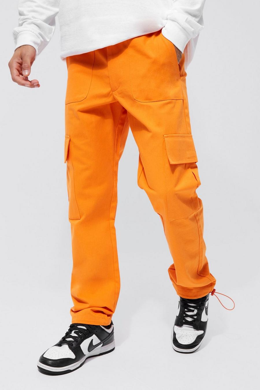 Pantaloni tuta dritti stile Cargo con vita elasticizzata, Orange arancio