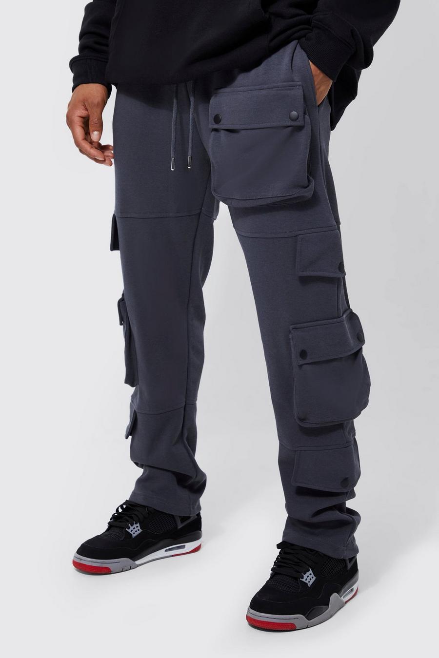 Pantalón deportivo Regular con multibolsillos cargo, Charcoal gris