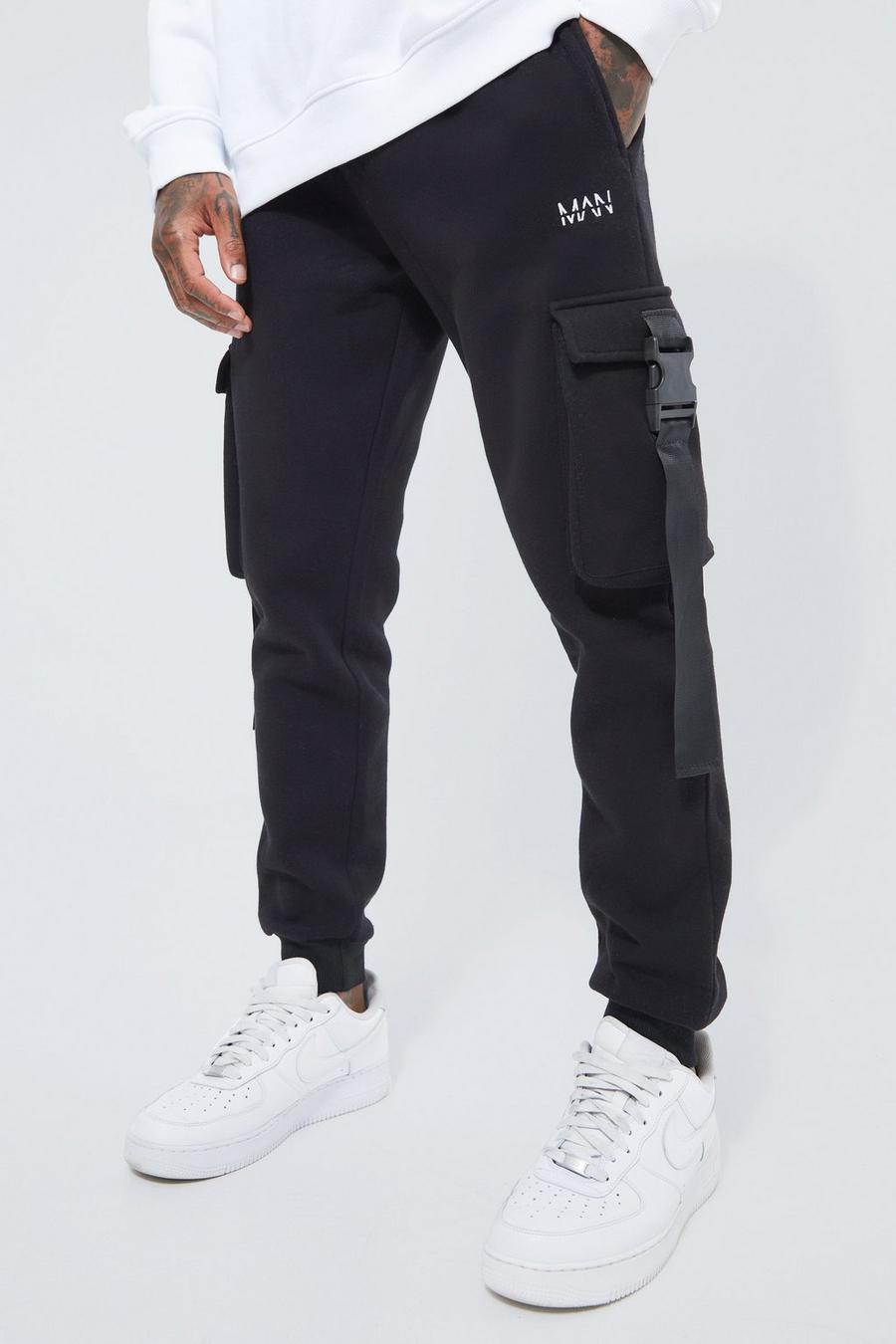 Pantalón deportivo ajustado con bolsillo cargo, Black nero