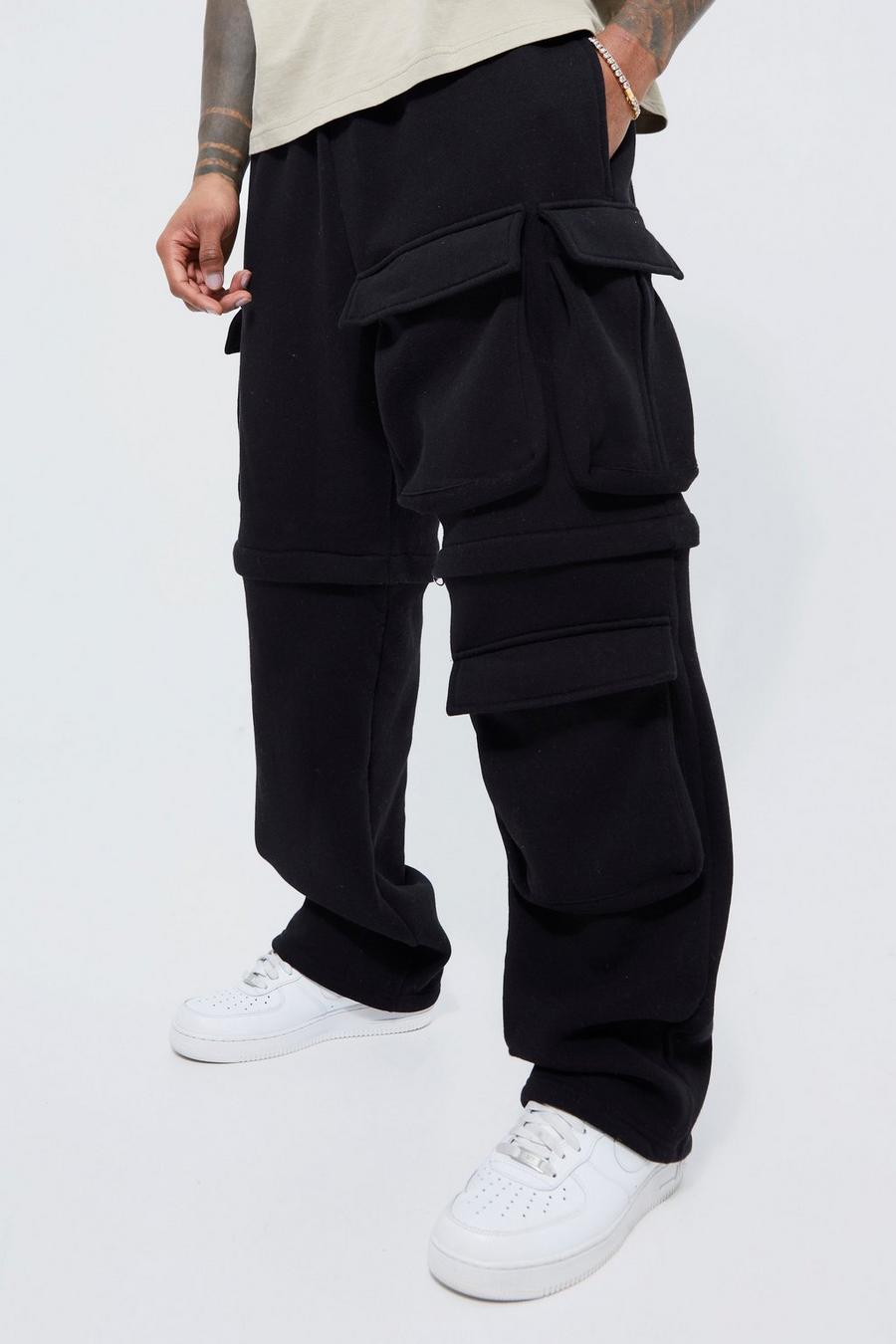 Black Relaxed Fit Zip Off Multi Cargo Jogger image number 1