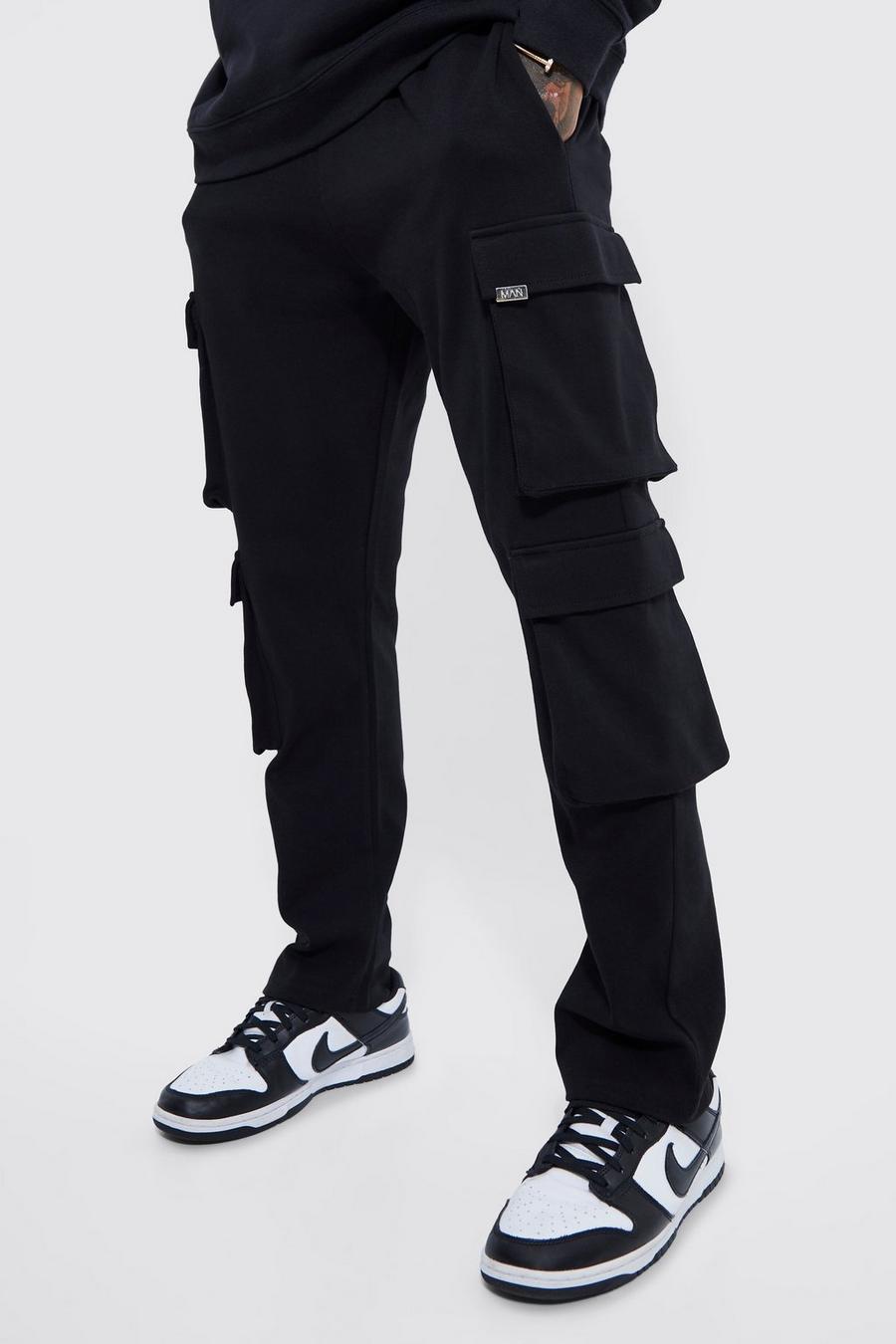 Pantalón deportivo cargo ajustado con dos bolsillos, Black negro