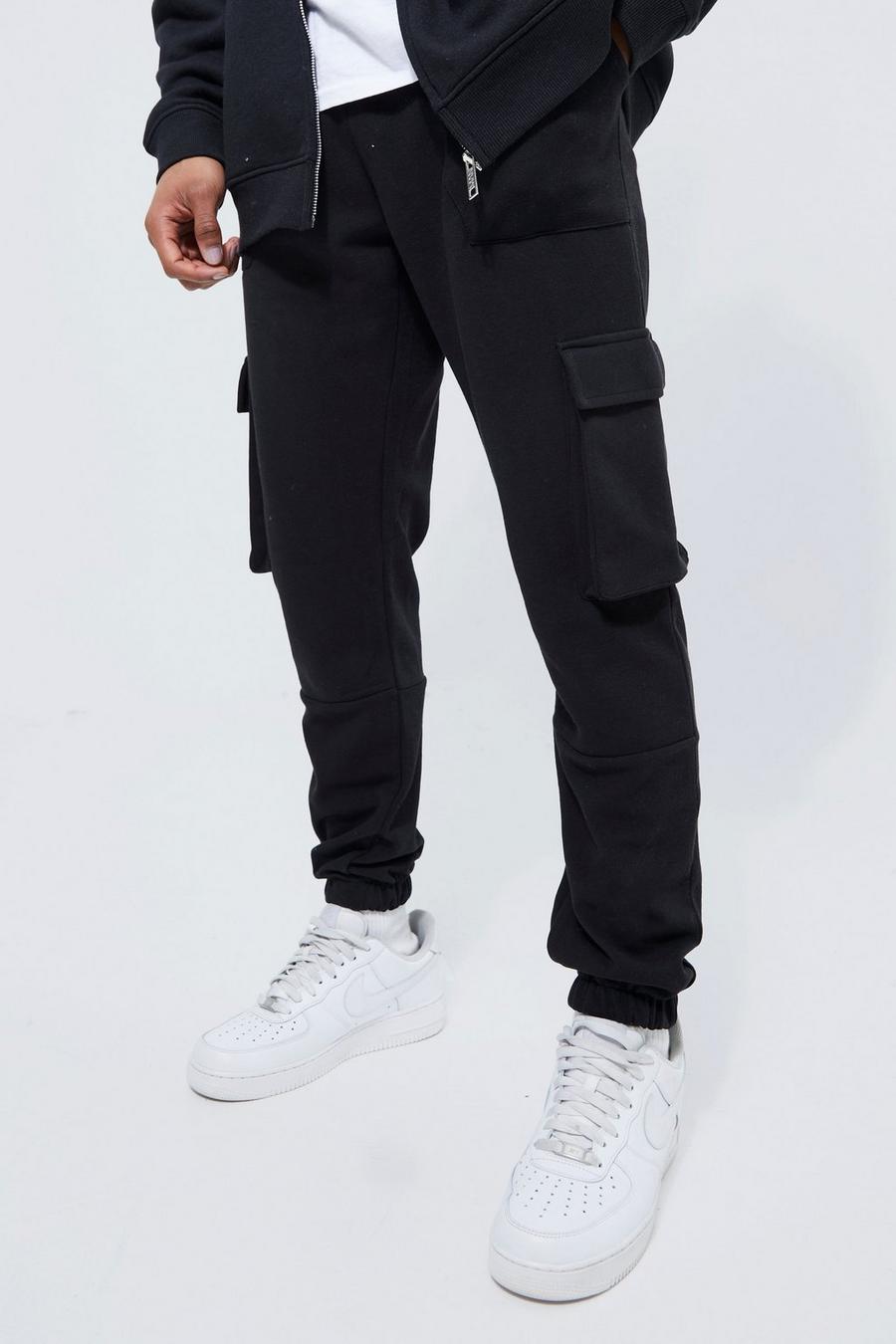 Black Slim Fit Metal Tab Cargo Jogger  