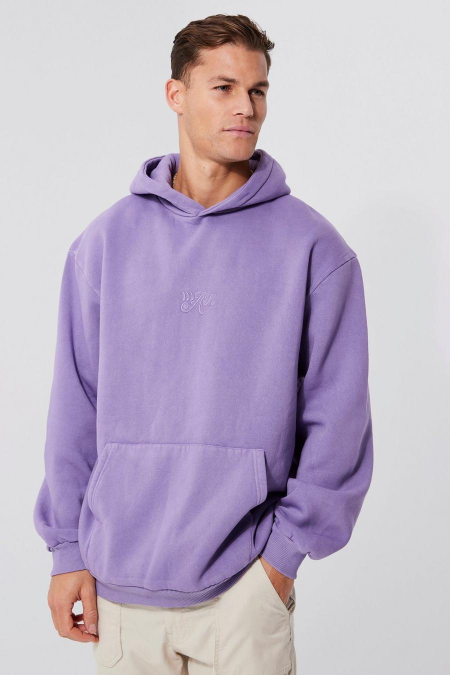 Purple Tall Oversized Washed Man Hoodie 