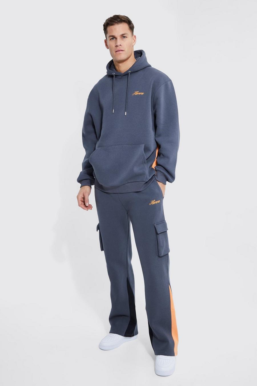 Charcoal Tall Limited Embroidered  Gusset Cargo Tracksuit